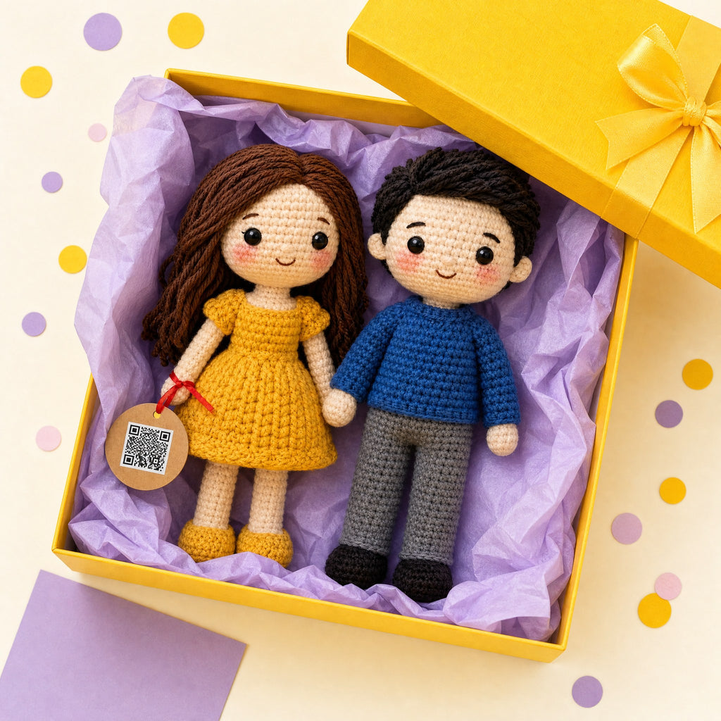 Crochet dolls in their gift box