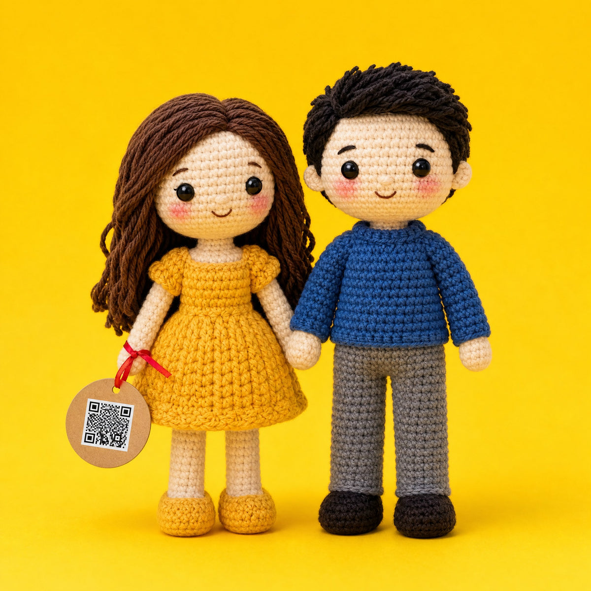 Personalized crochet couple dolls with a built-in song player